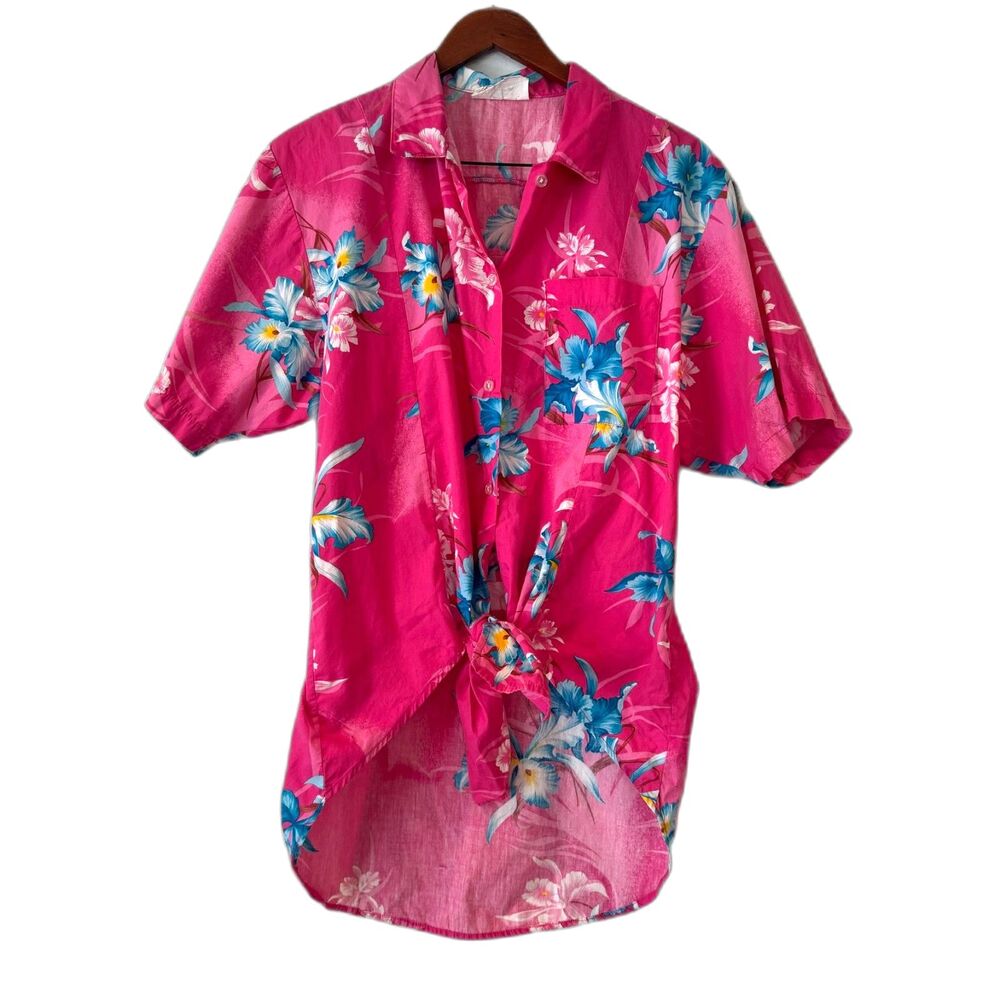 Vintage Otaheite Honolulu Hawaiian Shirt Pink Floral Aloha 70s 80s Tropical